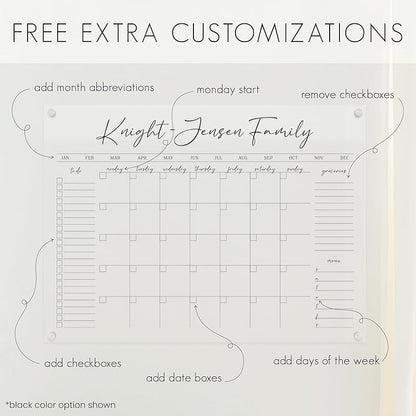Family planner with customizable options on a light gray background