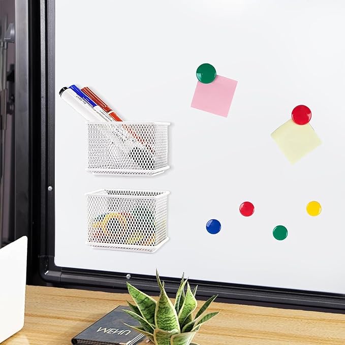 White Magnetic Basket, Magnetic Pencil Holder for whiteboard, Wire Mesh Magnetic Refrigerate Organizer, Magnetic shelf Desktop Storage, 3.42&