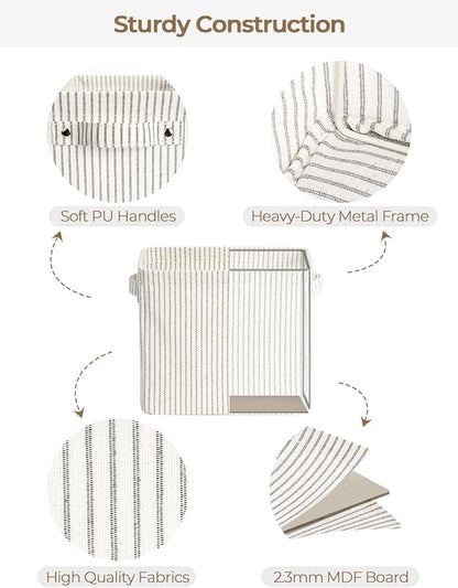 StorageWorks Narrow Storage Bins, Small Basket for Closet and Shelves, Rectangular Fabric Organizer with Handles, Toilet Paper Storage, Gray and White Stripes, 2-Pack