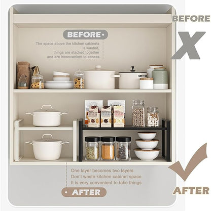 3 Pack Expandable Cabinet Shelf Organizer Kitchen Shelf Riser Stackable Pantry Shelves Kitchen Organizers and Storage Metal Spice Rack Countertop Organizer Cupboard Adjustable Shelfs Desk Rack Shelf