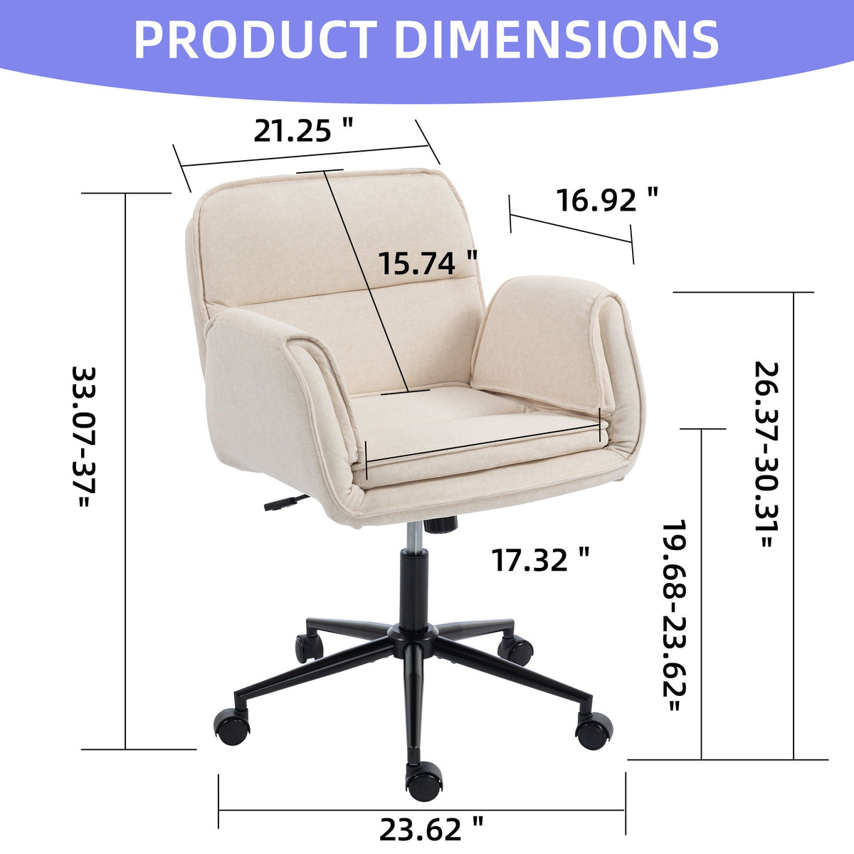 Criss Cross Swivel Desk Chair With Adjustable Armrests &amp; Wheels For Home Office