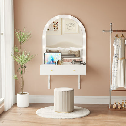 Floating Makeup Vanity Desk with Mirror &amp; 3-Color Lights