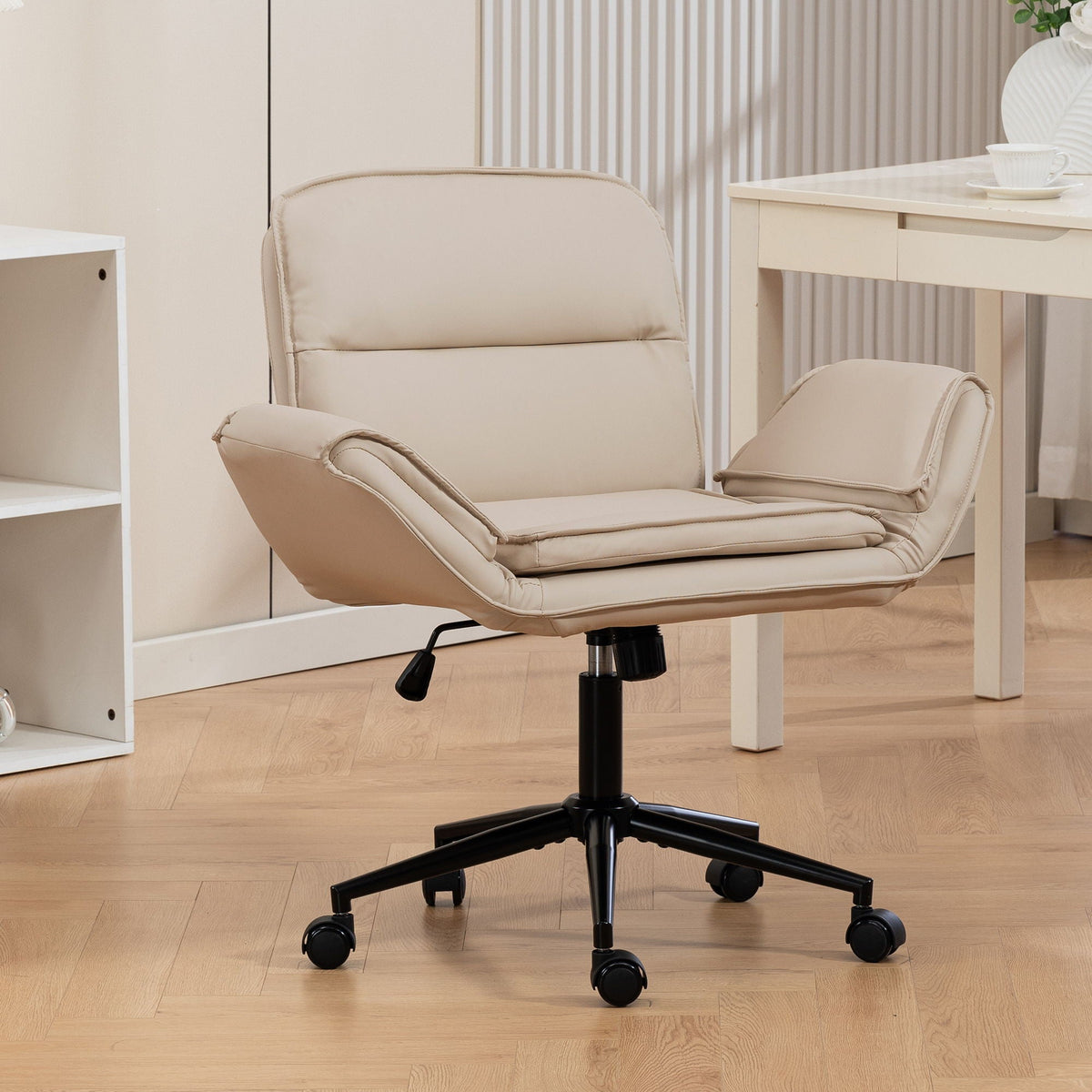 Criss Cross Swivel Desk Chair With Adjustable Armrests &amp; Wheels For Home Office