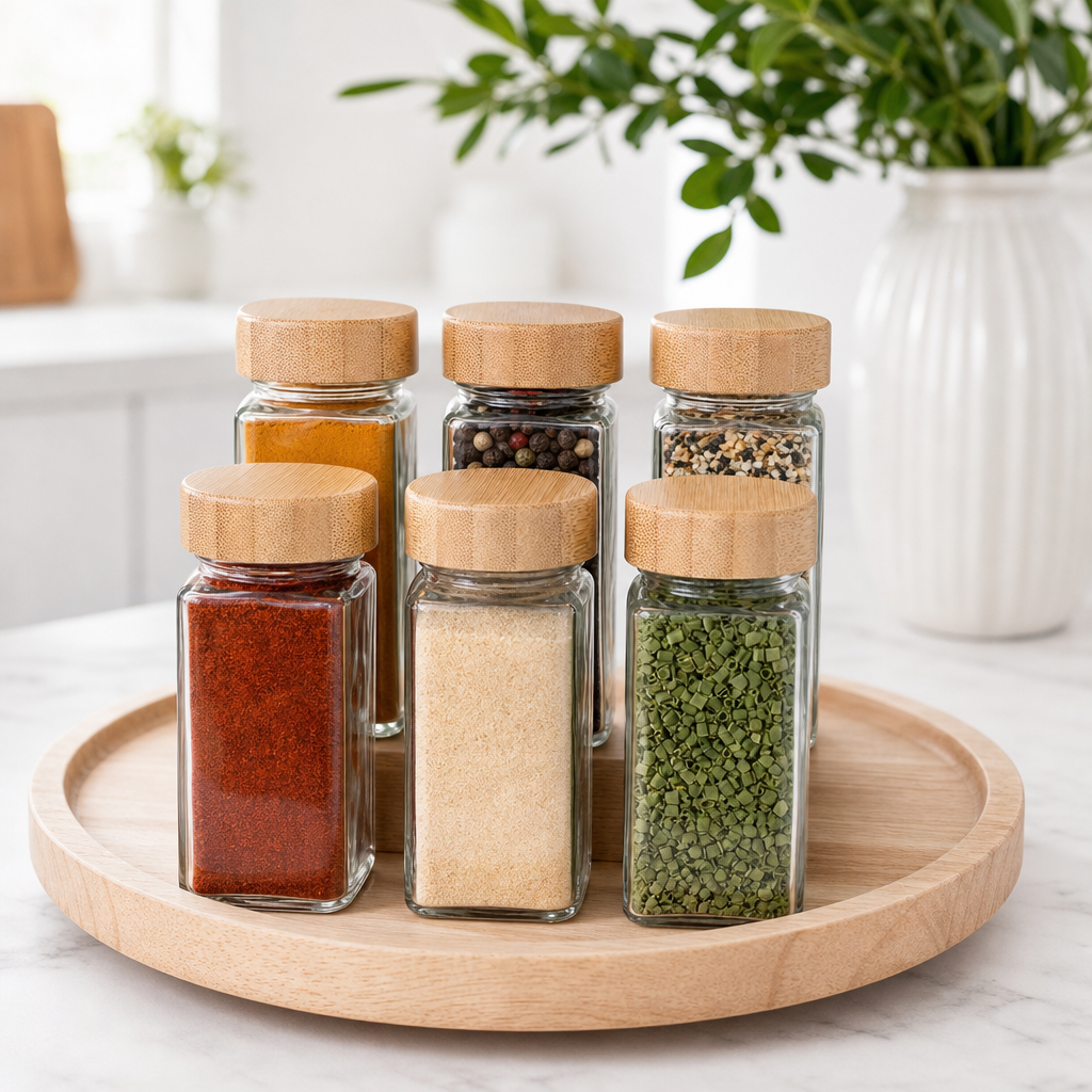 6Pk Rectangle Spice Jar with Bamboo Lid