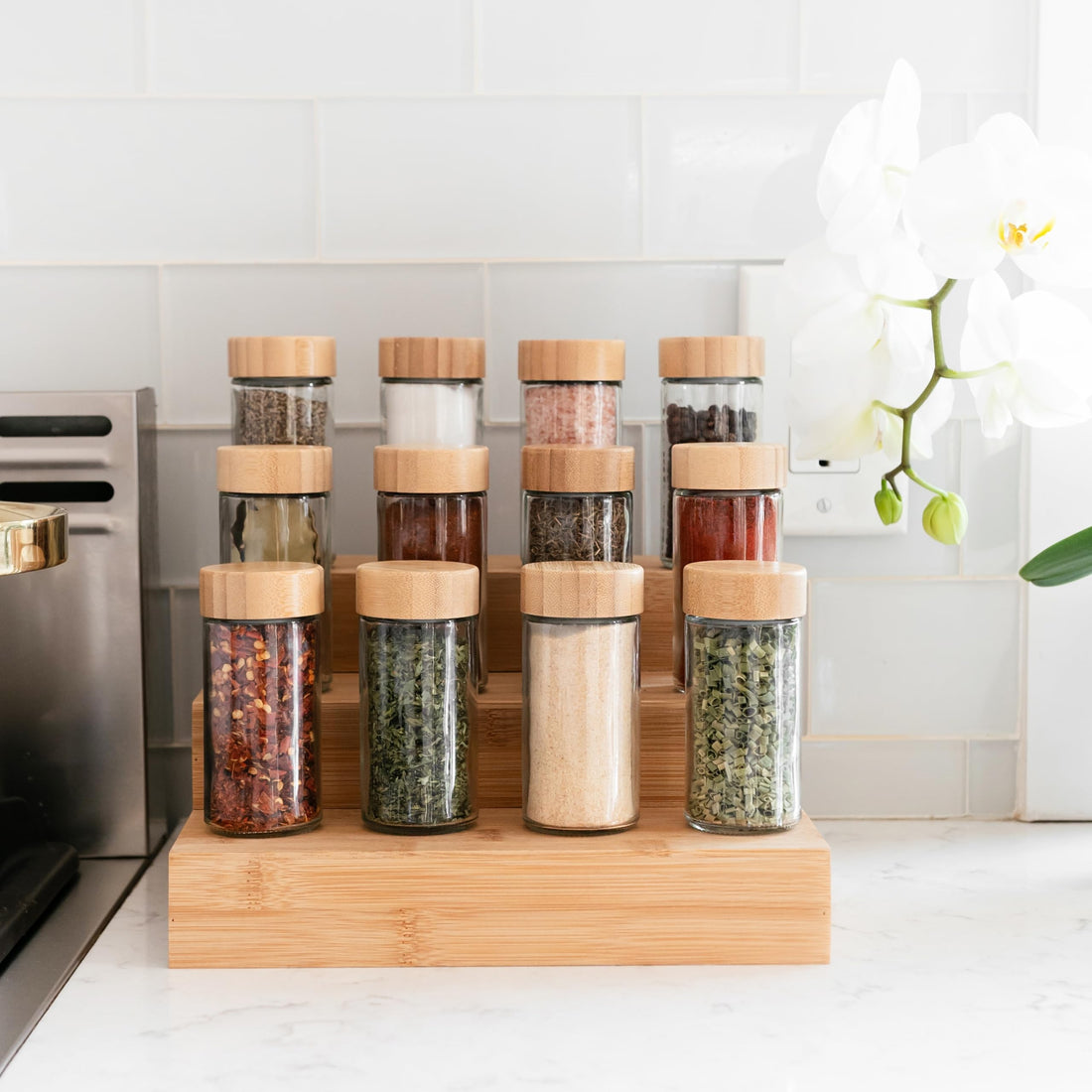 24 Round Glass Spice Jars with Labels