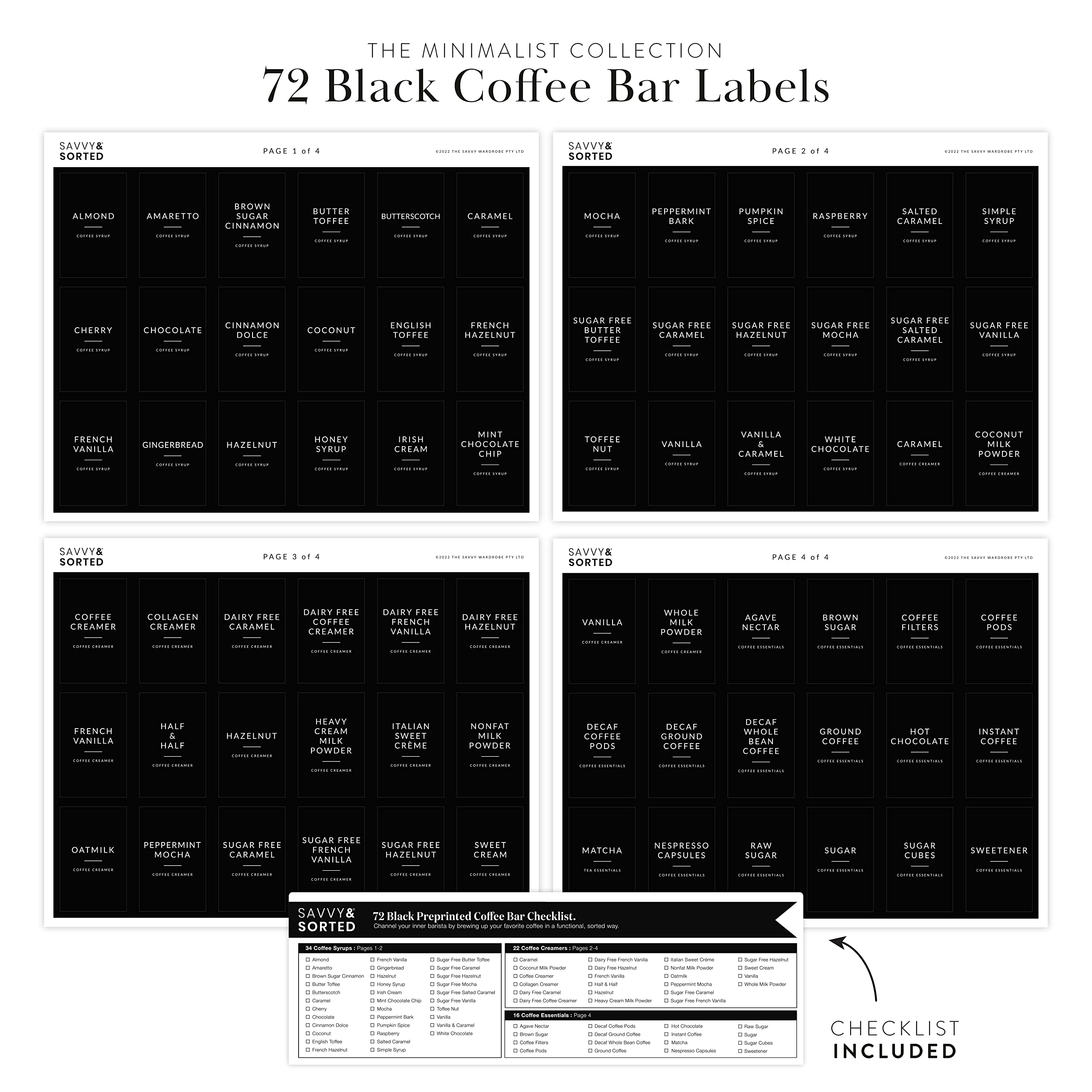 Black Minimalist Coffee Station Labels