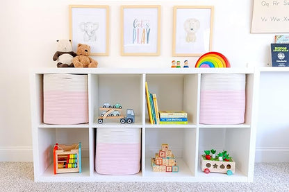 NaturalCozy 13x15x13 Kallax Storage Cubes, 3 Pack | Cotton Rope Cube Storage Bins Woven Baskets for Organizing | Kallax Insert Baskets for Shelves Organizer, Kids Toy, Pantry, Closet, Baby Nursery