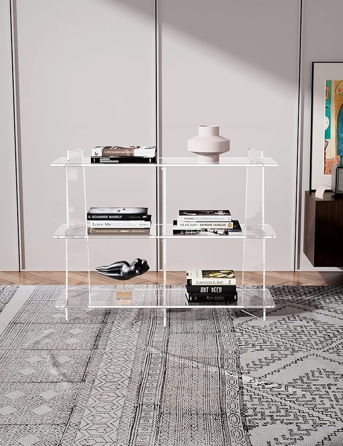 Acrylic Bookshelf, Small 3 Tier Open Bookcase for Small Spaces,Sofa Table, Hallway Entry Table for Home Living Room (Clear, 39.4&