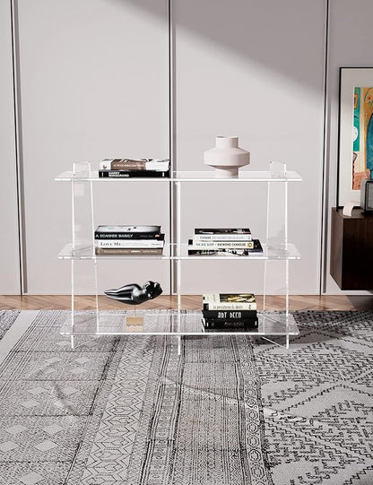 Acrylic Bookshelf, Small 3 Tier Open Bookcase for Small Spaces,Sofa Table, Hallway Entry Table for Home Living Room (Clear, 39.4&