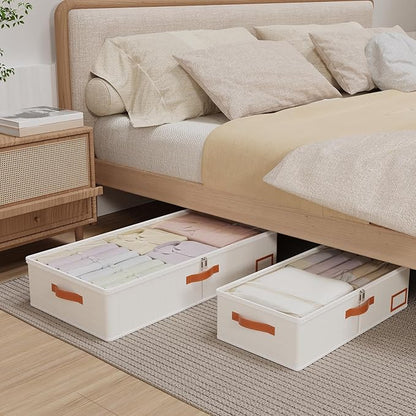 Yawinhe Under Bed Storage Containers, 4 Pack, Bin with Lids, Collapsible Closet Organizers, with Sorting Card Slot and 4 Leather Handles, for Blanket, Bedding, 31.5&