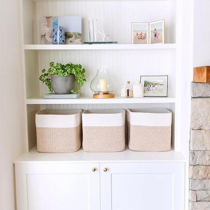 NaturalCozy 13x15x13 Kallax Storage Cubes Bins, 3 Pack | Cotton Rope Cube Storage Bin Woven Baskets for Organizing | Kallax Insert Storage Baskets for Shelves Organizer, Kids Toy, Closet Baby Nursery
