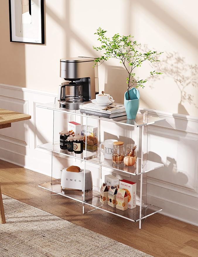 Acrylic Bookshelf, Small 3 Tier Open Bookcase for Small Spaces,Sofa Table, Hallway Entry Table for Home Living Room (Clear, 39.4&