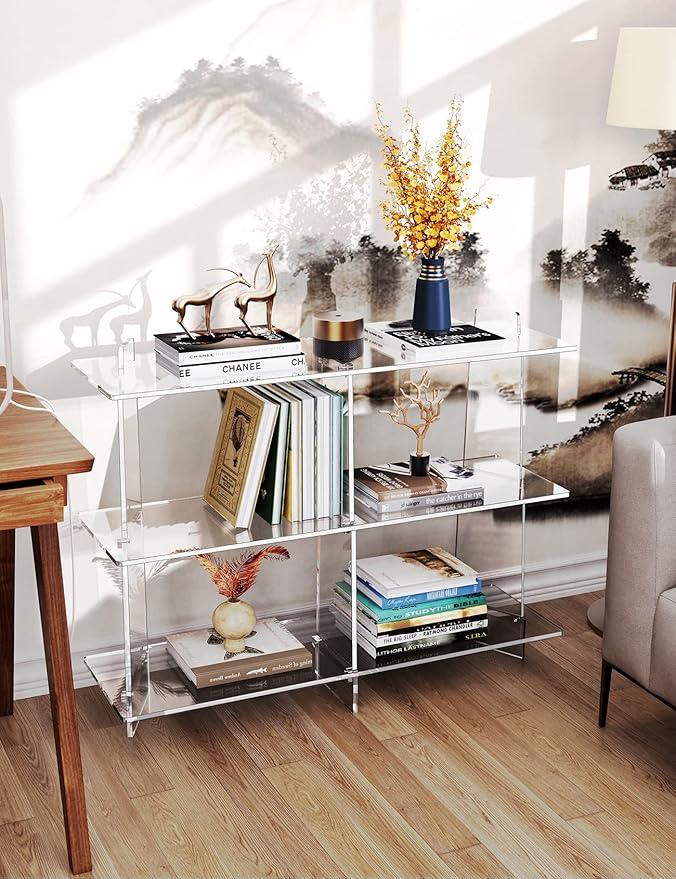 Acrylic Bookshelf, Small 3 Tier Open Bookcase for Small Spaces,Sofa Table, Hallway Entry Table for Home Living Room (Clear, 39.4&