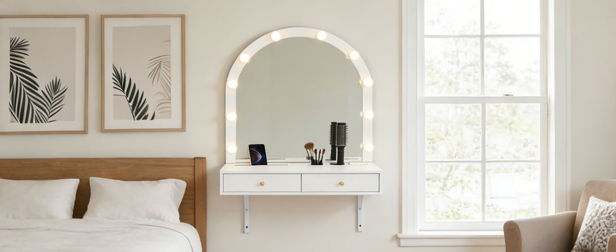 Floating Makeup Vanity Desk with Mirror &amp; 3-Color Lights
