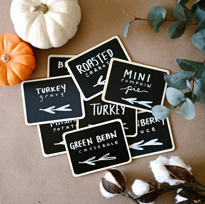 Mini Chalkboard Signs for Food - 18 Small Chalk Signs Including 3 White Chalk Sticks - Food Signs for Party - Little Chalkboards - Party Food Labels Buffet Cheese Signs Candy Table Party Supplies