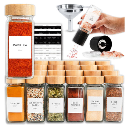 24 Glass Spice Jars with Labels