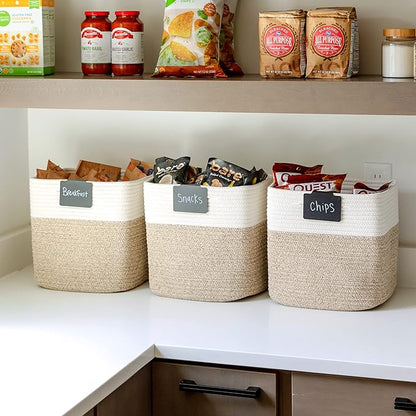 NaturalCozy 13 Inch Cube Storage Bins Cotton Rope Woven Baskets for Organizing 3-Pack | 13 x 13 Storage Cubes | Fabric Square Storage Baskets for Shelves Organizer, Kids Toy Bins, Closet Baby Nursery