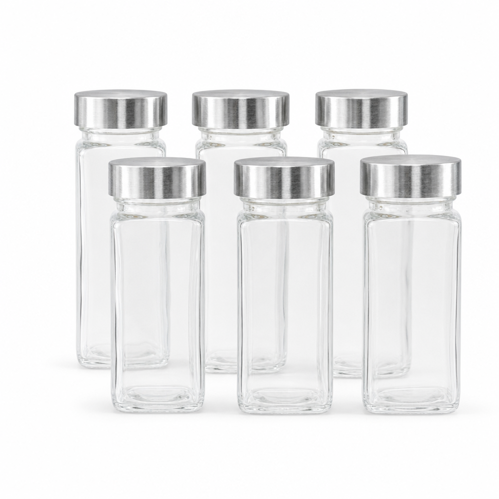 6 pk Rectangle Spice Jar with Silver Lid