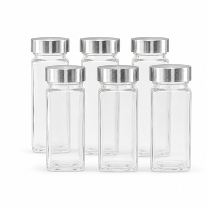 6 pk Rectangle Spice Jar with Silver Lid