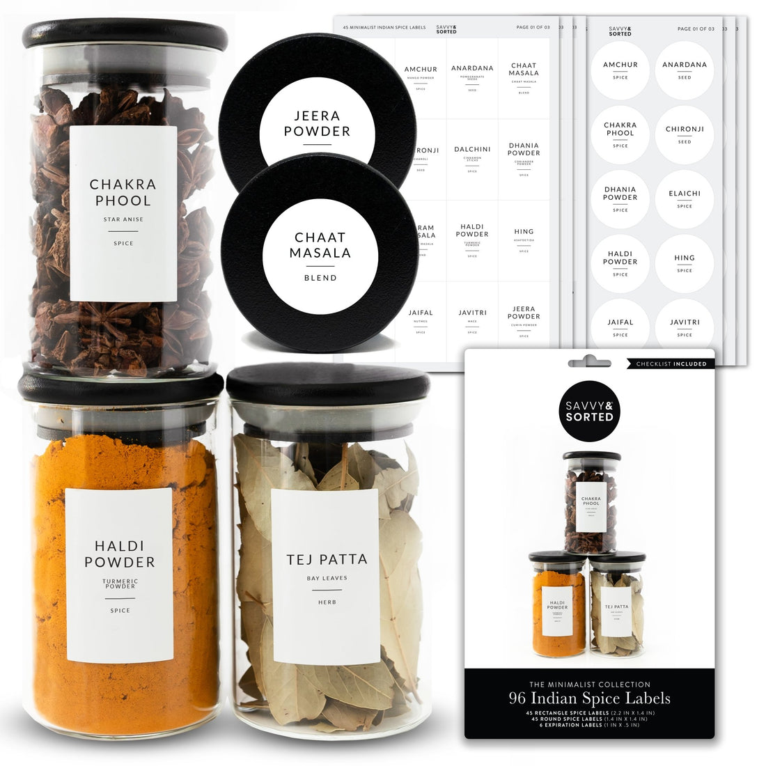 96 South Asian Spice Jar Stickers - Savvy &amp; Sorted
