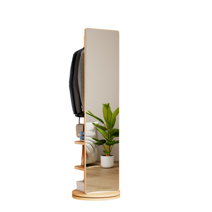 Multifunctional 360° Rotating Full Length Mirror with Coat Rack