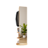 Wooden standing mirror with shelves on a white background