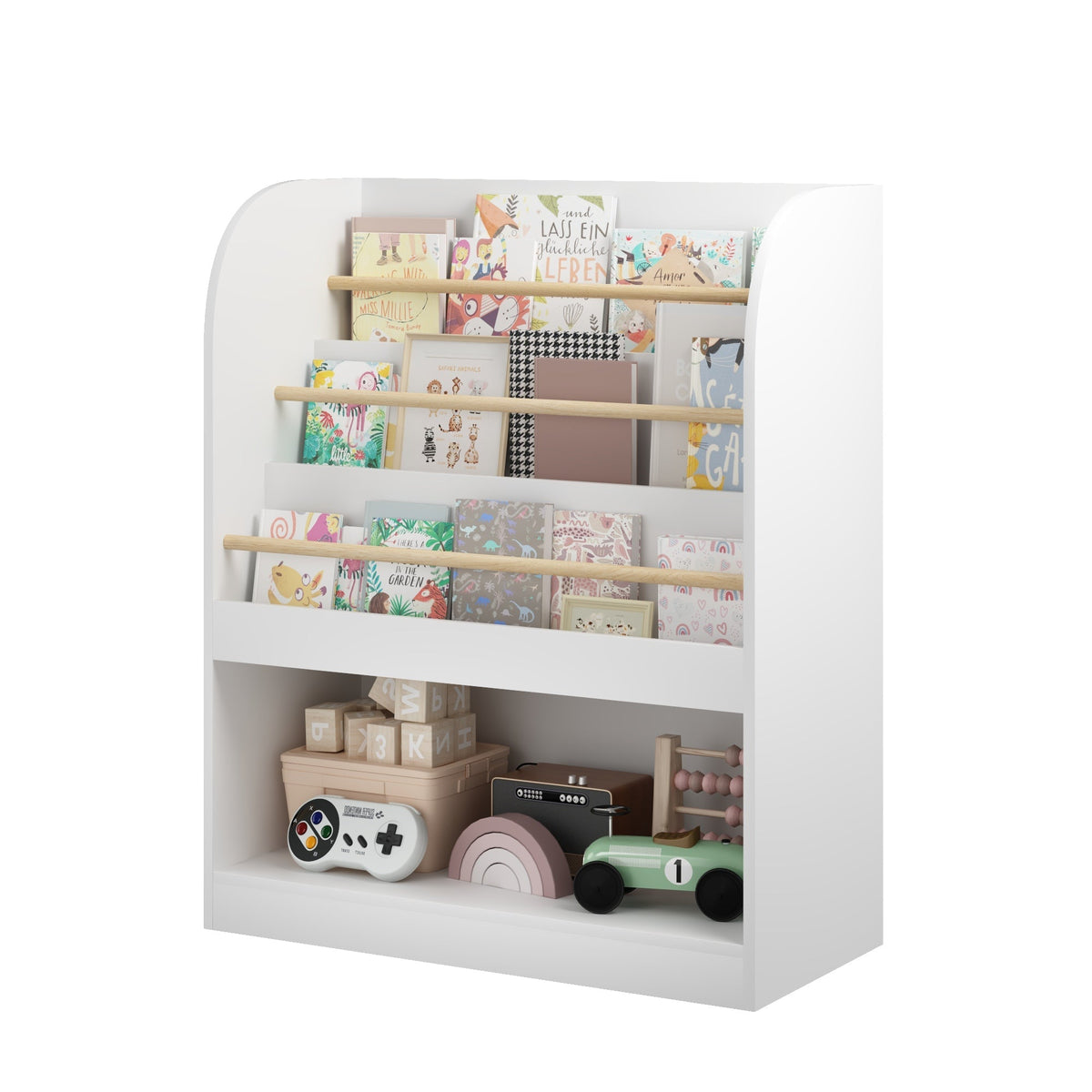 Kids Bookshelf with 3-Tier Front-Facing Display &amp; Toy Storage