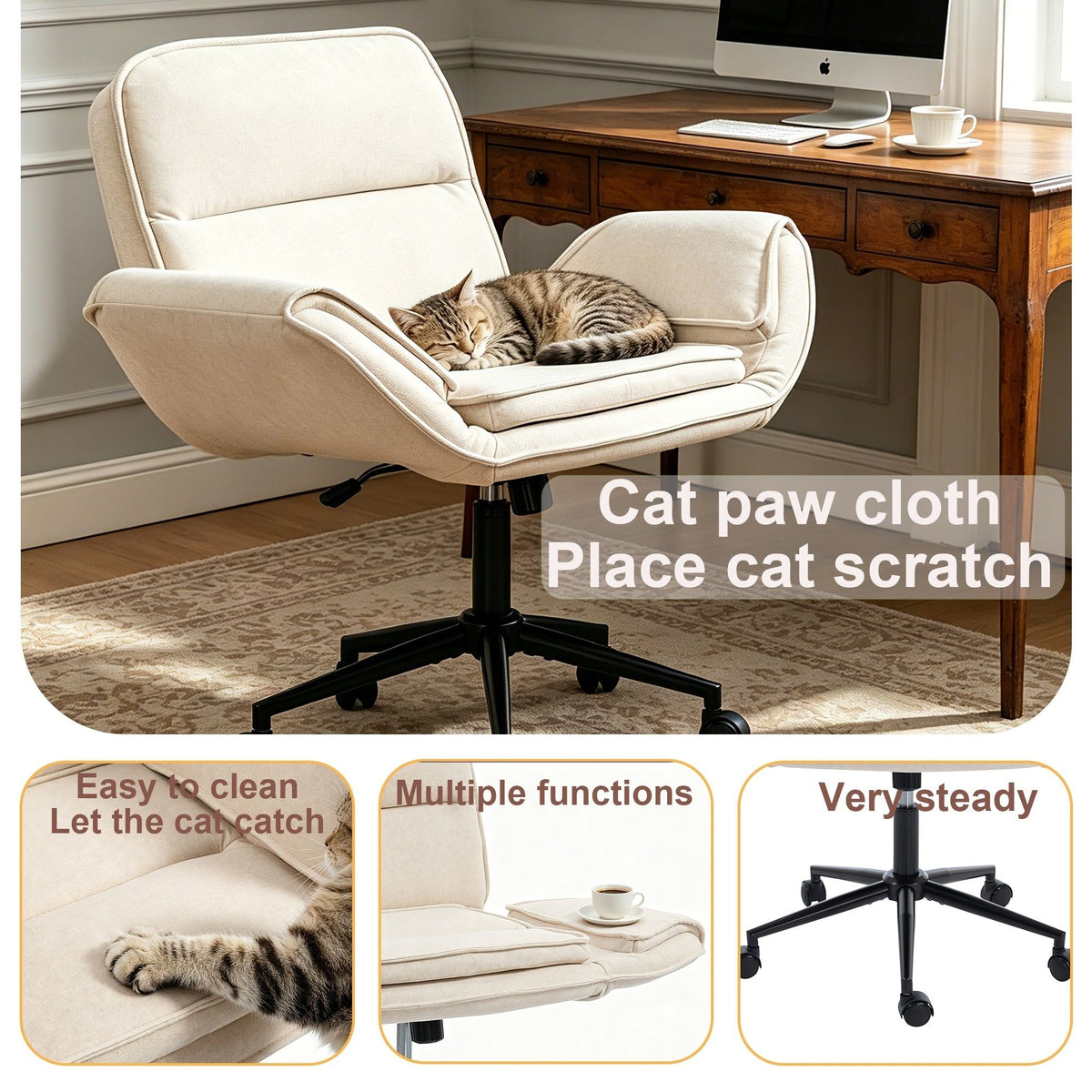 Criss Cross Swivel Desk Chair With Adjustable Armrests &amp; Wheels For Home Office