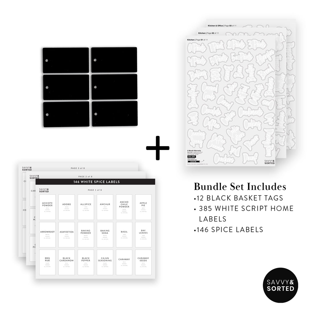 12 Black Acrylic Tags and Preprinted Labels Bundle
