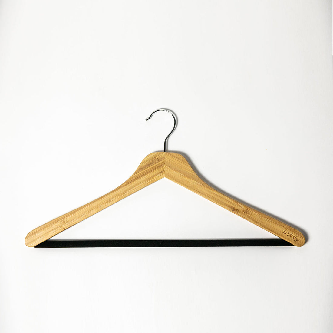 Wooden hanger on a white background