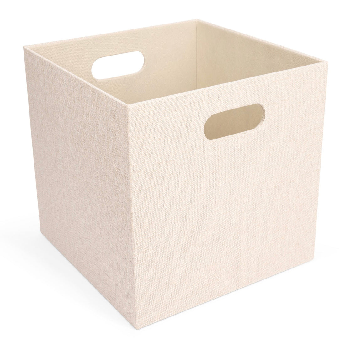 Beige storage cube with handles on a white background