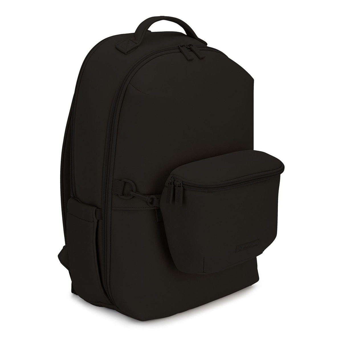 Black backpack on a white background
