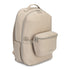 A light beige backpack with a matching zippered front pouch, shown from a three-quarter angle on a white background.