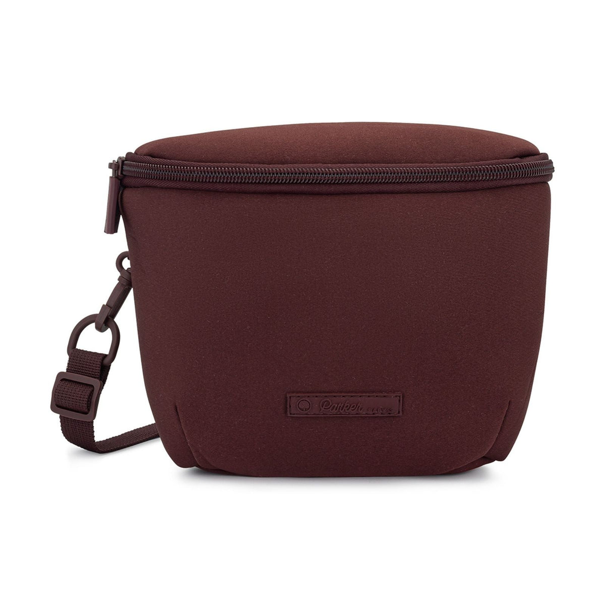 Brown waist bag with a strap on a white background