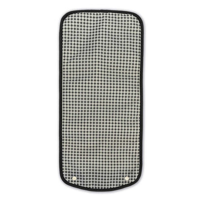 Black and white checkered mat on a white background