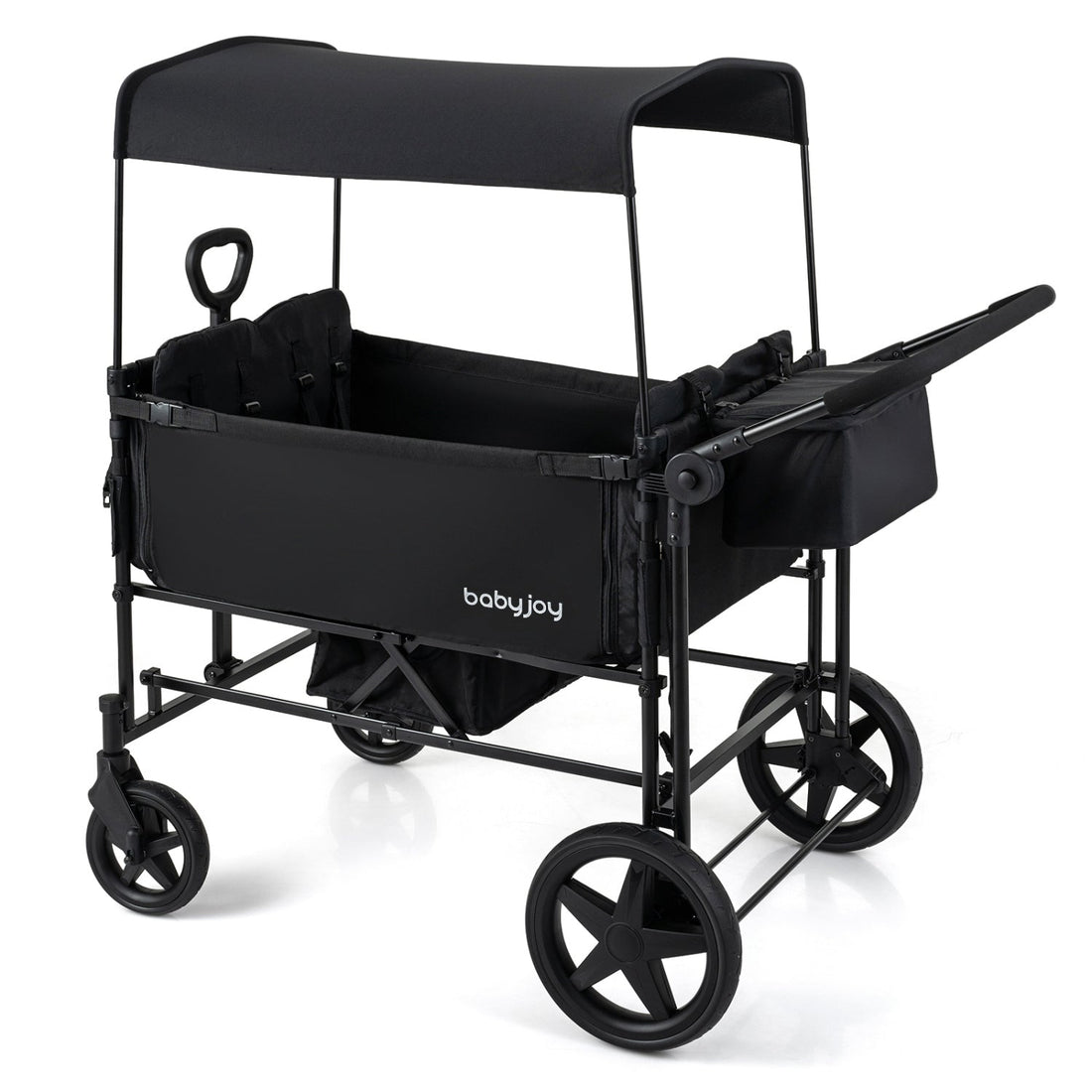 Foldable Wagon Stroller for 4 Kids with Removable Canopy and Adjustable Push – image 2
