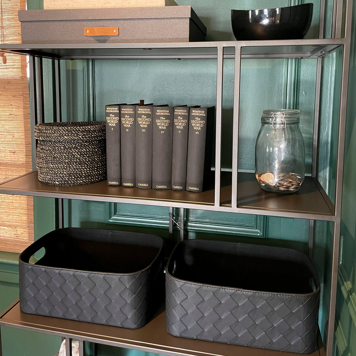Leather Woven Bin (Black)