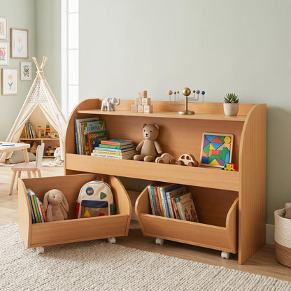 Kids Storage Organizer with Rolling Drawers &amp; Bookshelf