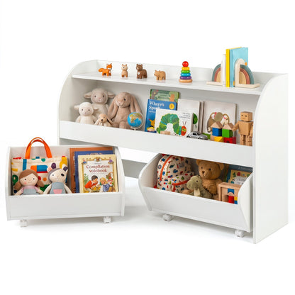 Kids Storage Organizer with Rolling Drawers &amp; Bookshelf