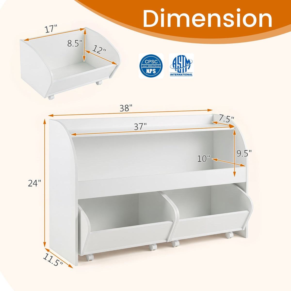 Kids Storage Organizer with Rolling Drawers &amp; Bookshelf