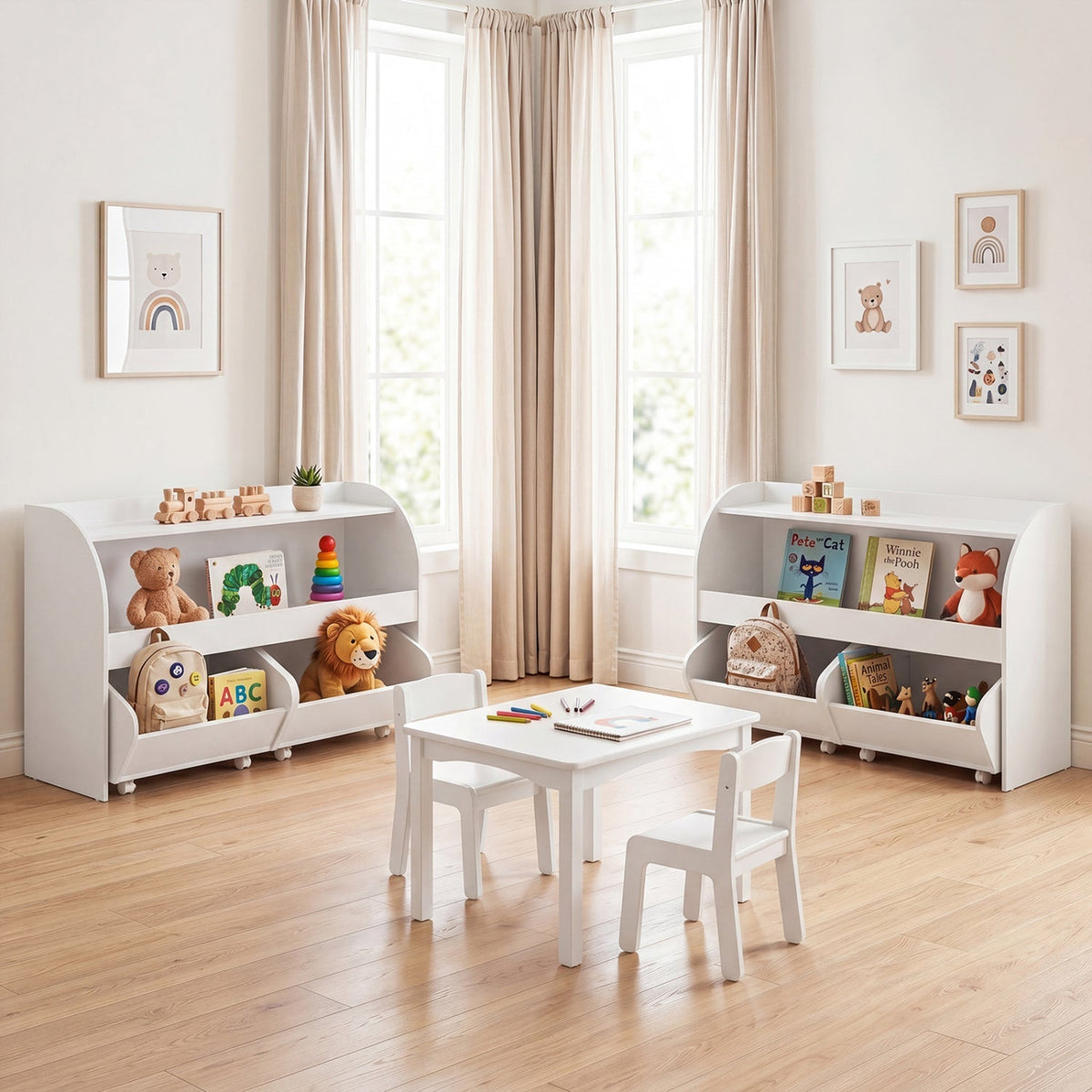 Kids Storage Organizer with Rolling Drawers &amp; Bookshelf