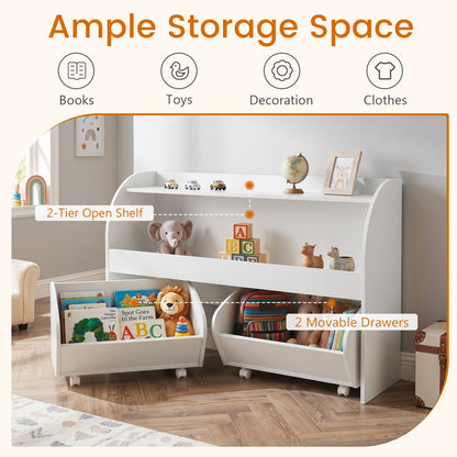 Kids Storage Organizer with Rolling Drawers &amp; Bookshelf