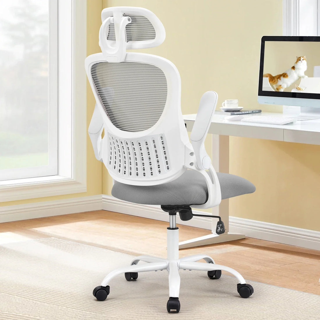JHK Mesh Ergonomic Office Computer Desk Chair Flip-up Arms Adjustable Headrests Comfortable Lumbar S
