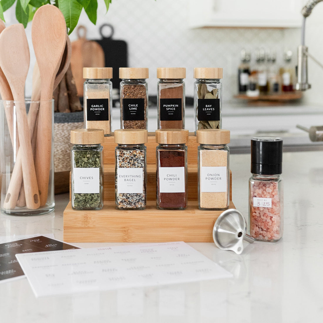 24 Glass Spice Jars with Labels