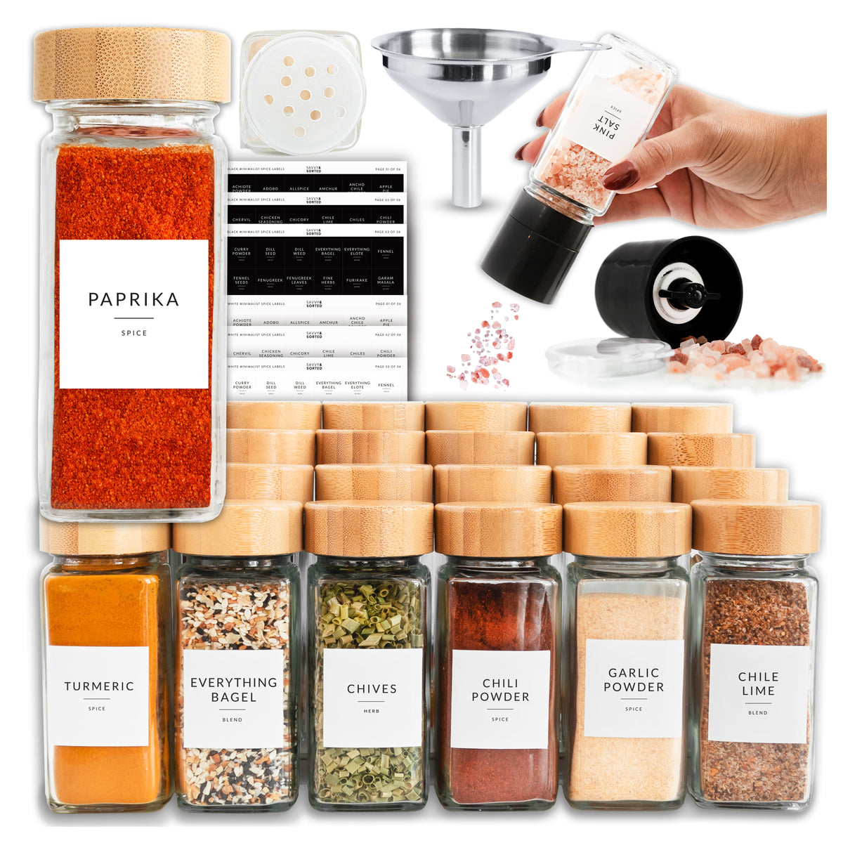 Glass Spice Jars with Labels - 24 PACK