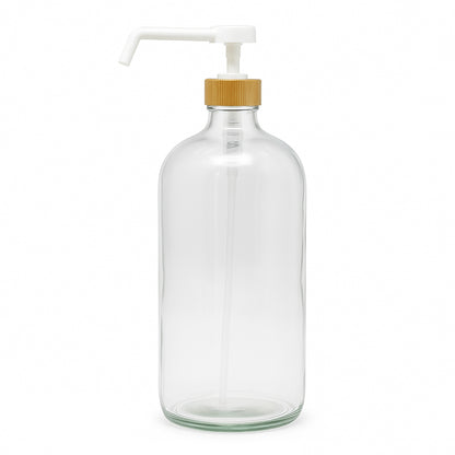 Clear Glass Bottle with Pump Dispenser 1L