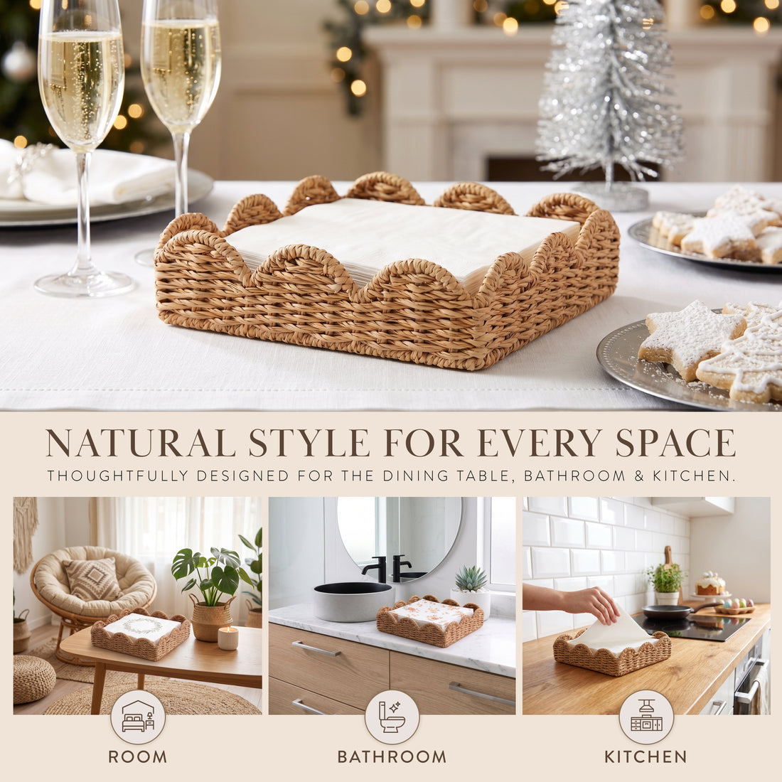 Seagrass Scalloped Wicker Napkin Tray 1pk