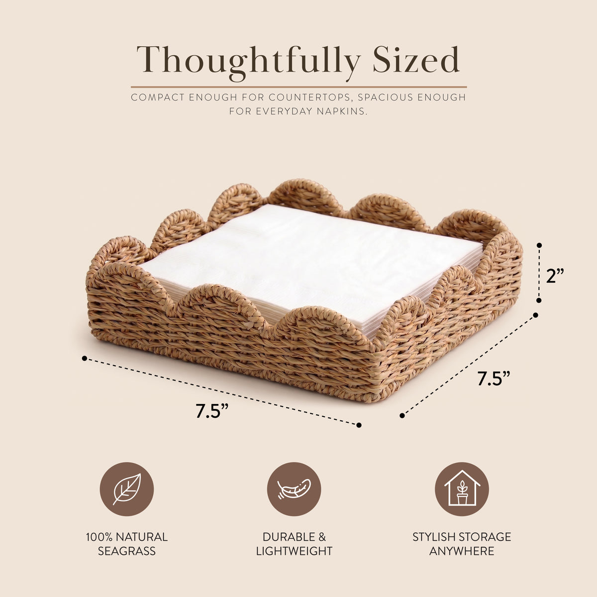 Seagrass Scalloped Wicker Napkin Tray 1pk