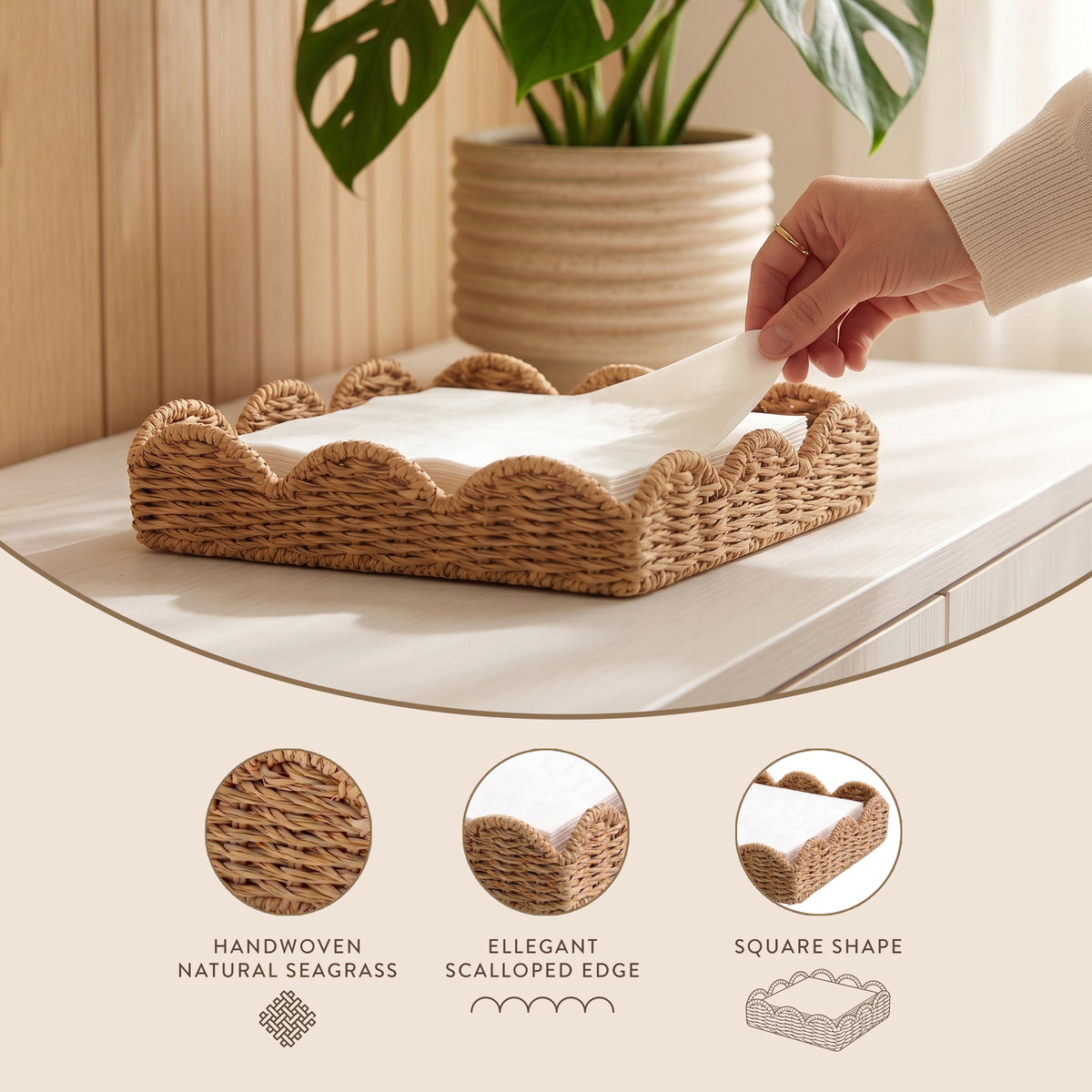 Seagrass Scalloped Wicker Napkin Tray 1pk