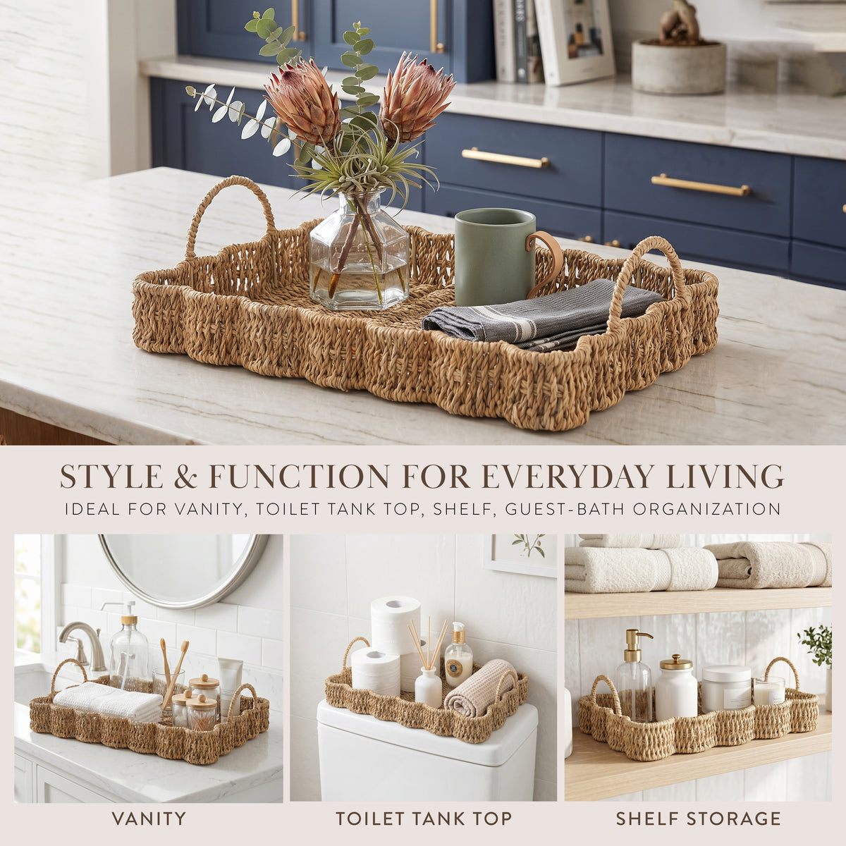 Seagrass Scalloped Tray with Handles 2pk AU